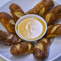 Warm pretzels with beer cheese served at Casablanca